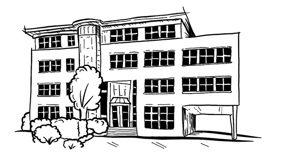 Schwarz-weiß Zeichnung des BKA-Gebäudes